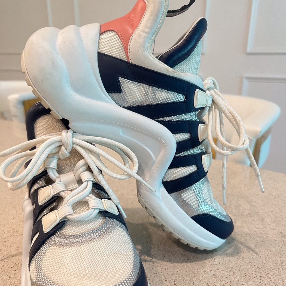 Louis Vuitton Blue  Mesh and Leather Archlight High Top Sneakers Size 37.5